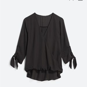 West Kei Black Wrap High Low Blouse Top
